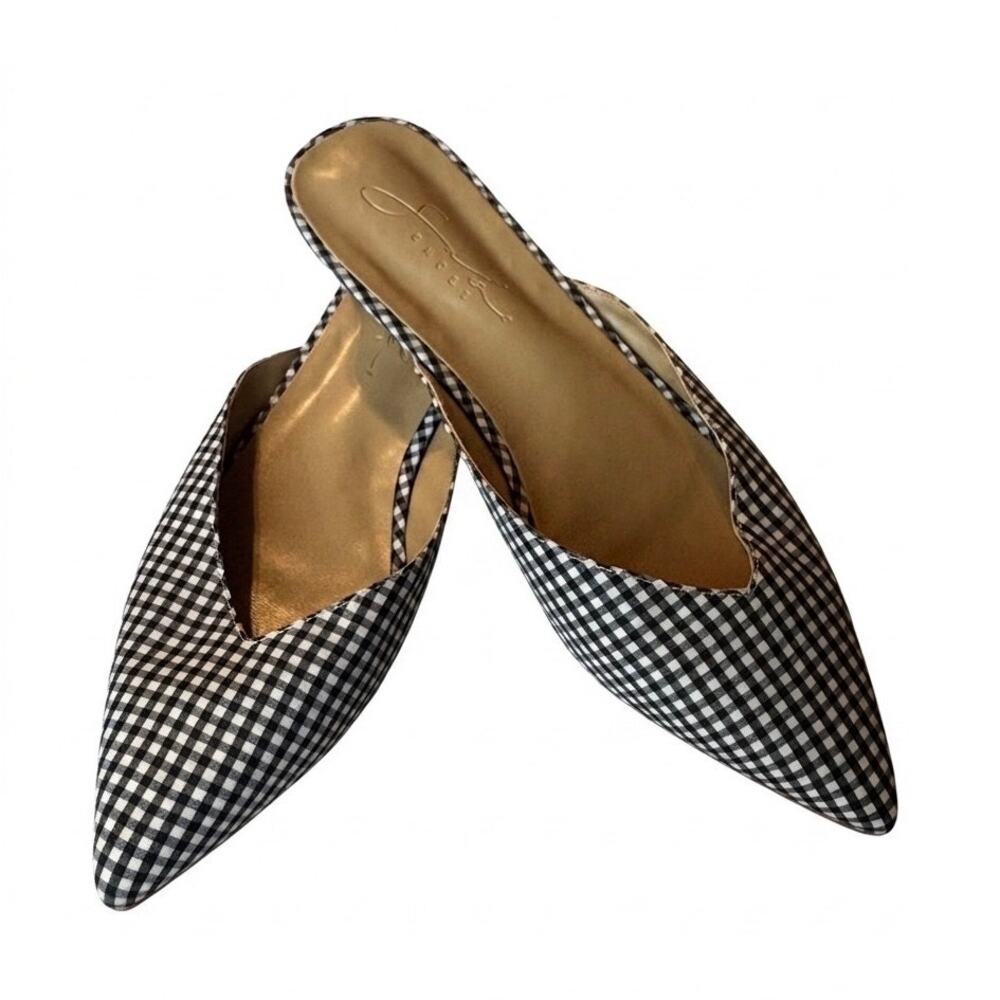 Sabo Gingham Pointed Toe Mules Size [X] Black White Flats French country